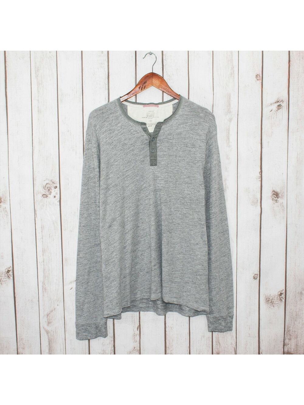 APOLIS Men's Long Sleeve Henley Shirt Heather Gray size XL
